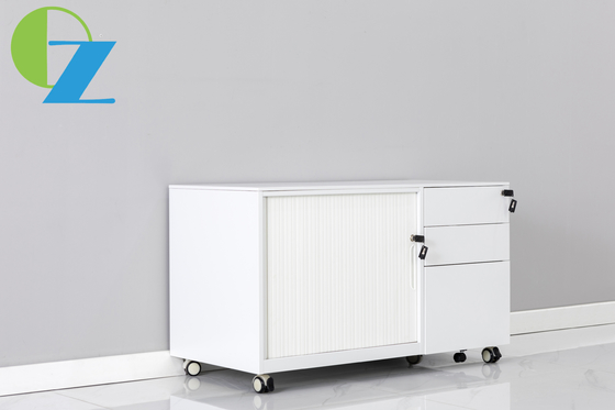 Combined Side Open Three Drawer Mobile Pedestal Cabinet With Tambour Door
