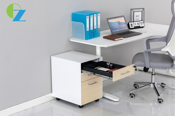 Office 3 Drawers Wooden Mobile Pedestal With Stationary Tray