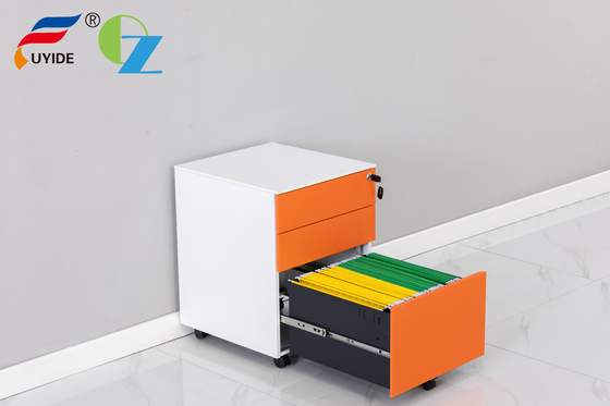3 Drawers Metal Steel Office Cabinet White A4 / F4 File Drawer Mobile Pedestal